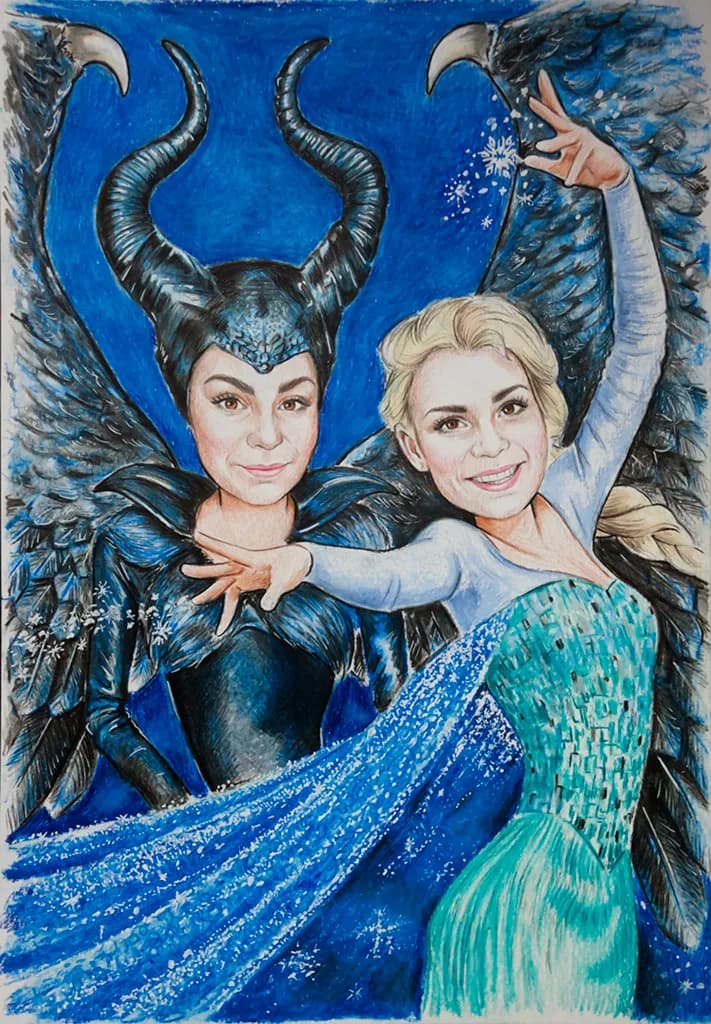 Frozen Fantasies: A Whimsical Dance of Light and Shadow with Iconic Characters