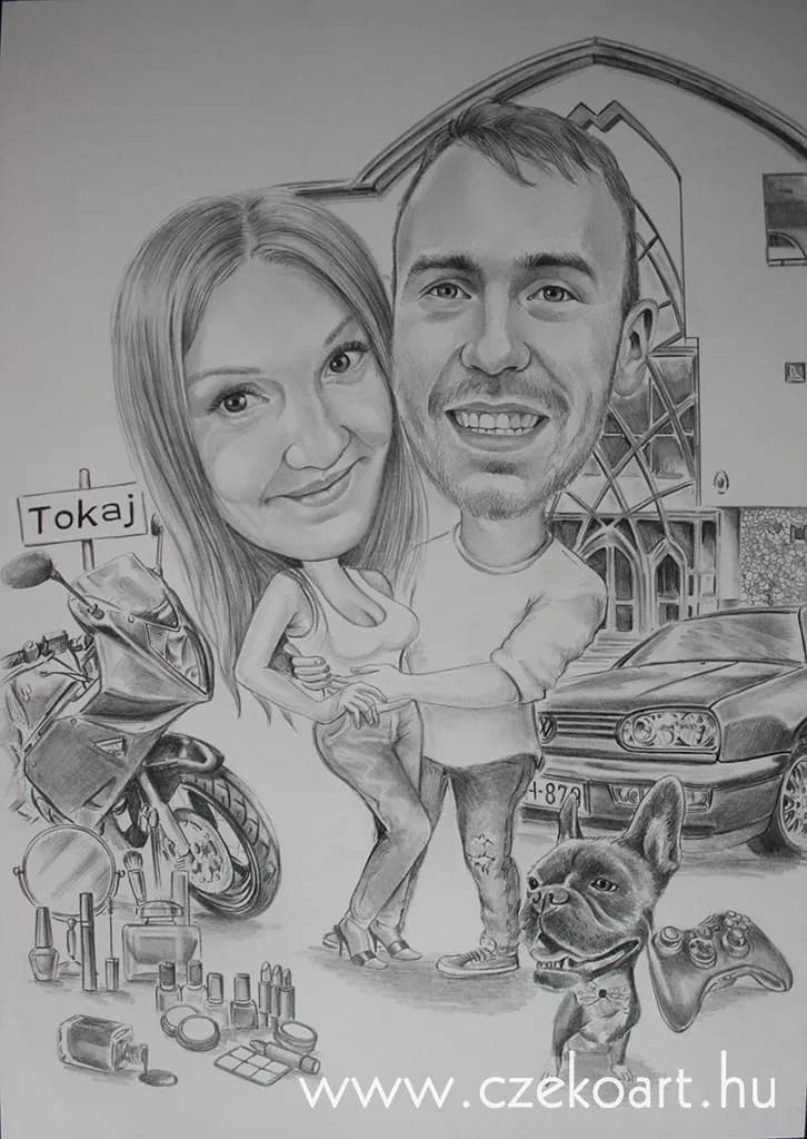 "Humorous Portrait of Love: A Whimsical Celebration of Couples, Pets, and Passionate Pursuits"