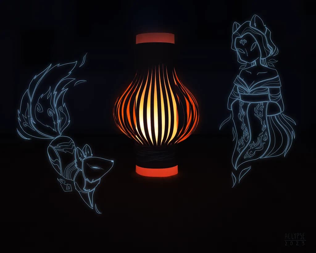 Whispers of Light: Enchanted Fox and Ethereal Guardian by the Lantern's Glow