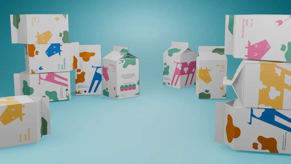 Colorful Dairy Dreams: Whimsical Milk Carton Designs Featuring Playful Animals and Vibrant Flavors