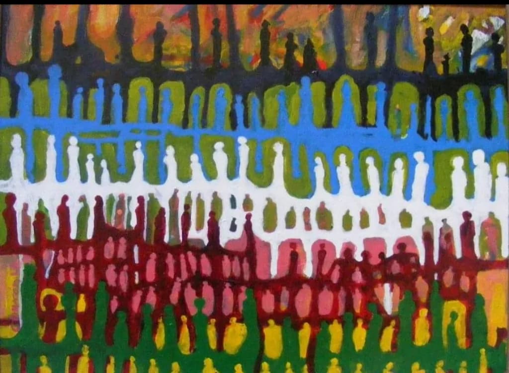 Vibrant Echoes: A Colorful Dance of Figures and Landscapes