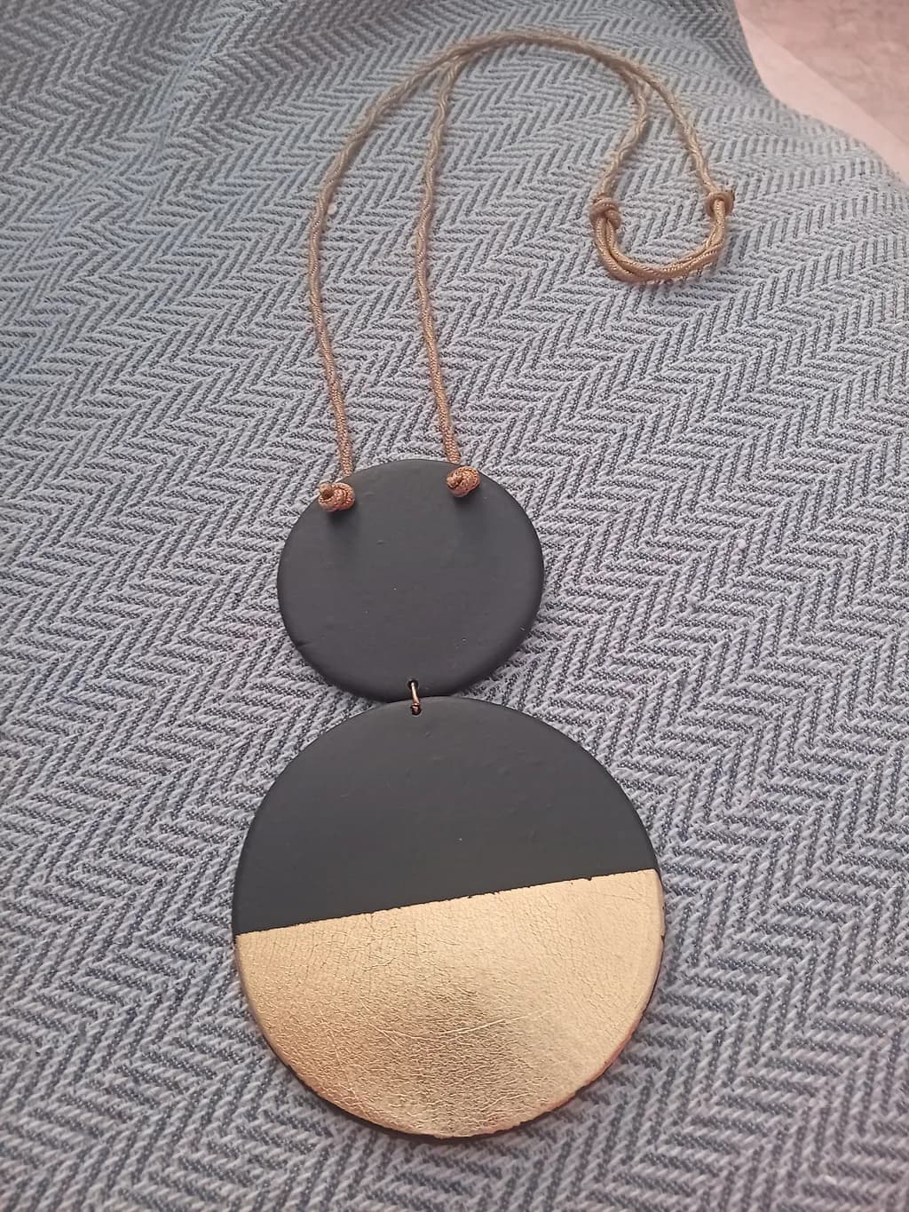 Geometric Elegance: Handmade Black and Gold Statement Necklace for Modern Style