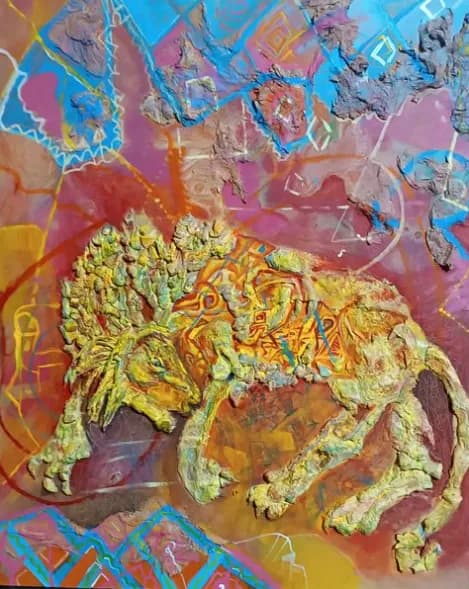 Vibrant Abstract Lion: A Textured Journey Through Color and Form