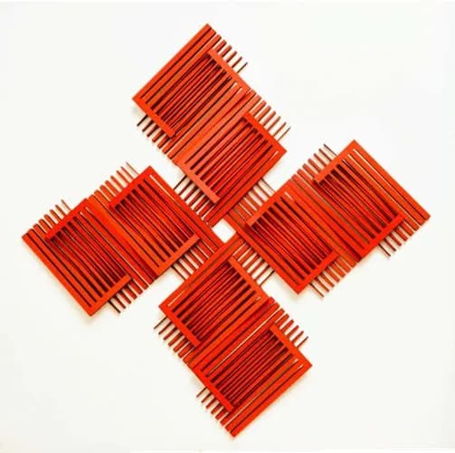 Vibrant Harmony: A Dynamic Dance of Red Lines and Shapes