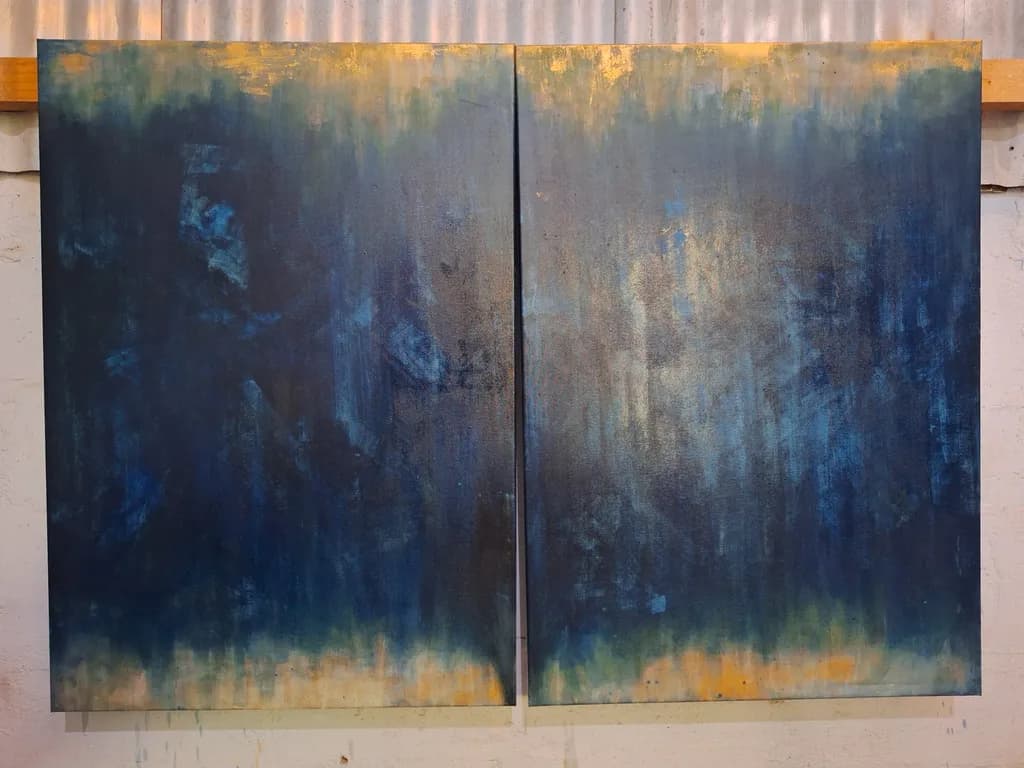 Whispers of the Deep: A Dual Canvas Exploration of Blue and Gold Serenity