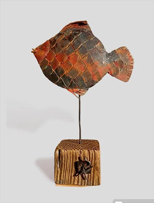 Whimsical Wooden Fish Sculpture: Handcrafted Decorative Art for Unique Home Decor