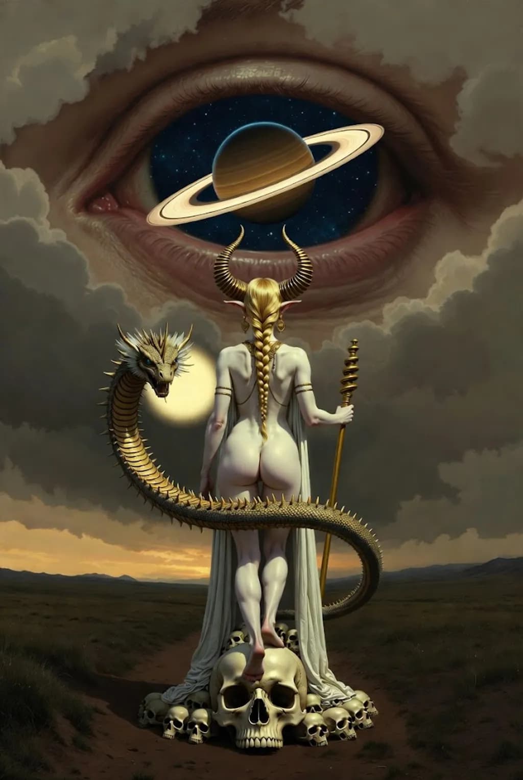 Dragon and Skulls beneath Saturn Eye