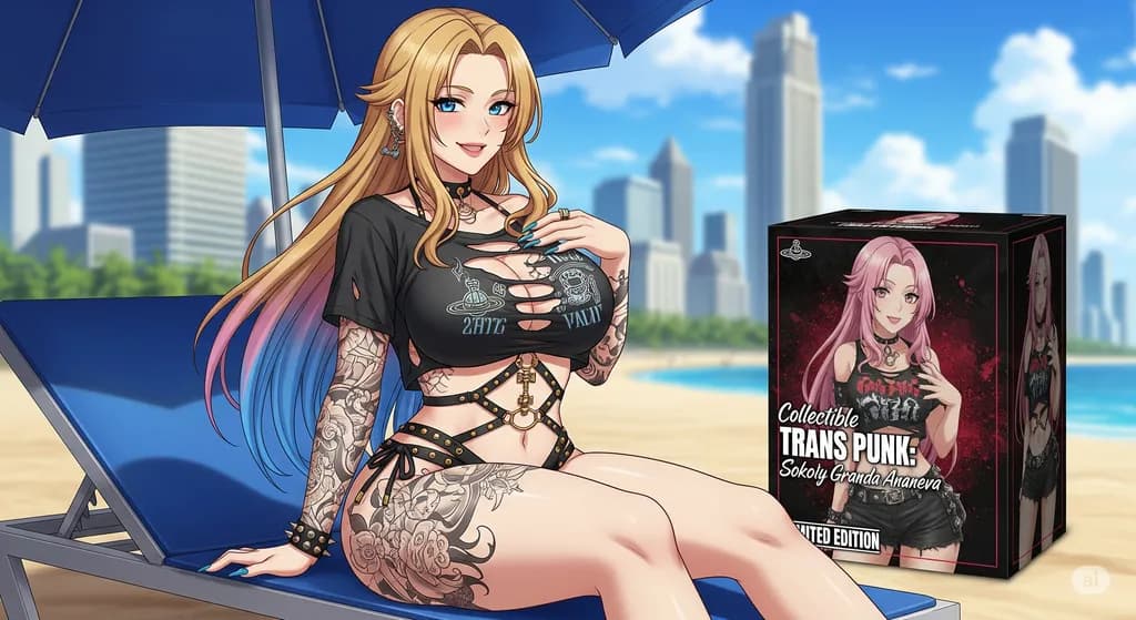 Beachside Rebel: A Stylish Collectible of Trans Punk Artistry