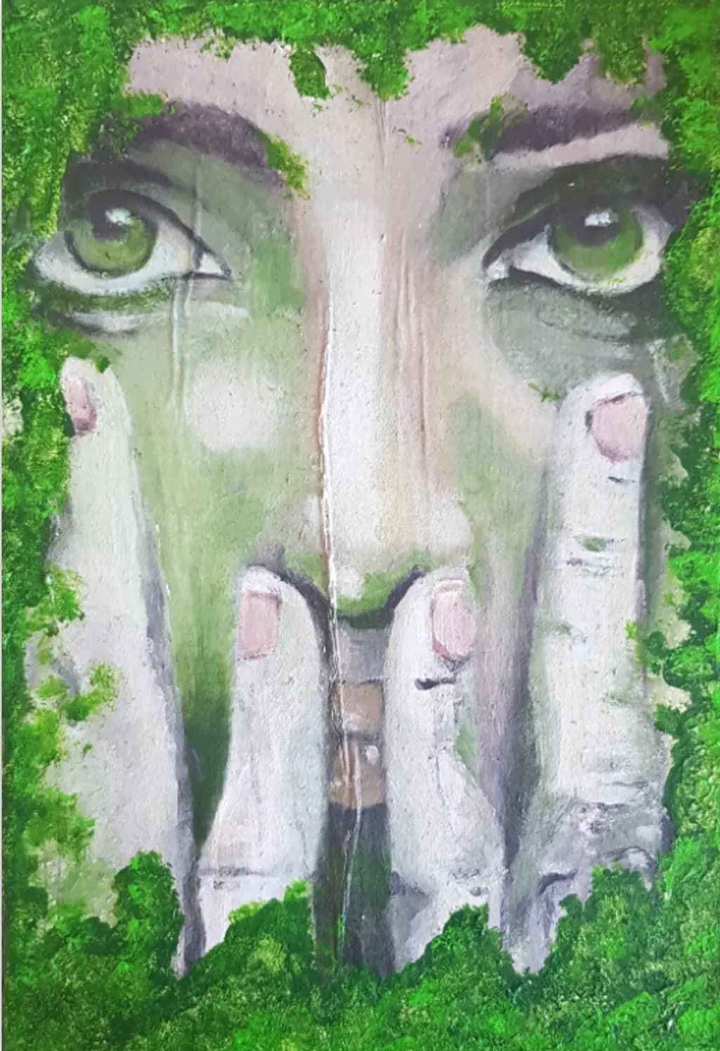 Green Face with Fingers