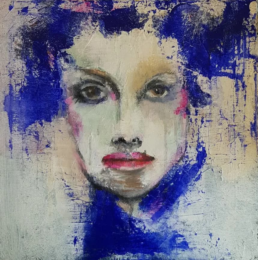 Whispers of Emotion: A Portrait in Blue and Flesh Tones