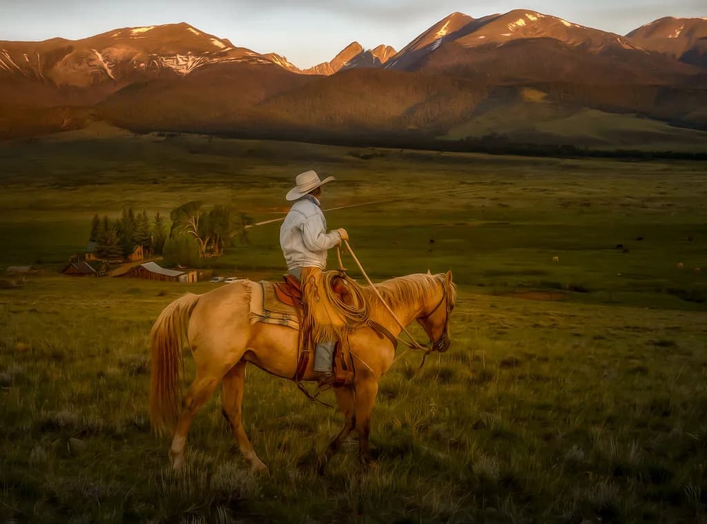Golden Horizons: A Cowboy's Journey Through Majestic Landscapes