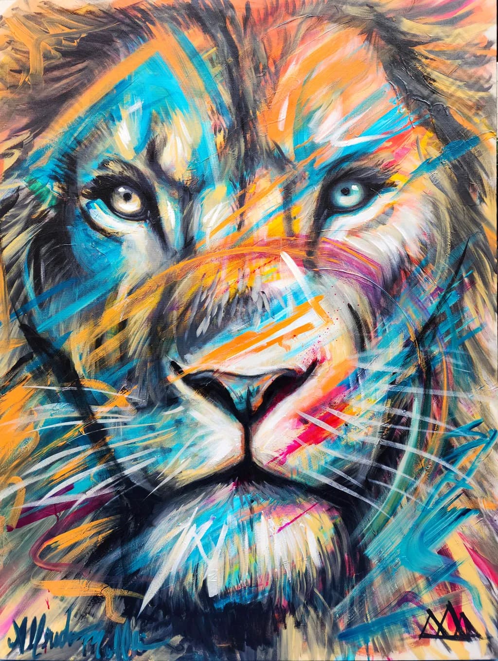 Majestic Roar: A Vibrant Lion's Essence Captured in Colorful Brushstrokes