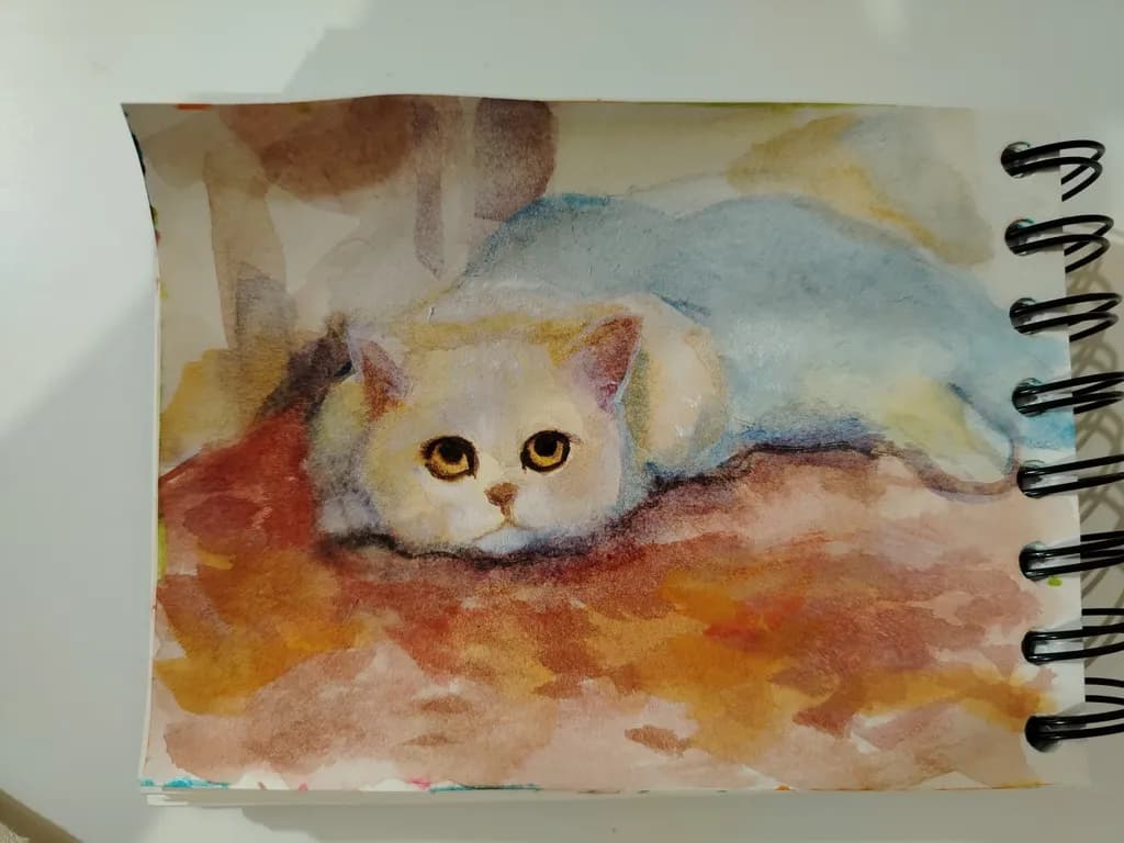 Whimsical Whiskers: A Serene Watercolor Portrait of a Cozy Cat