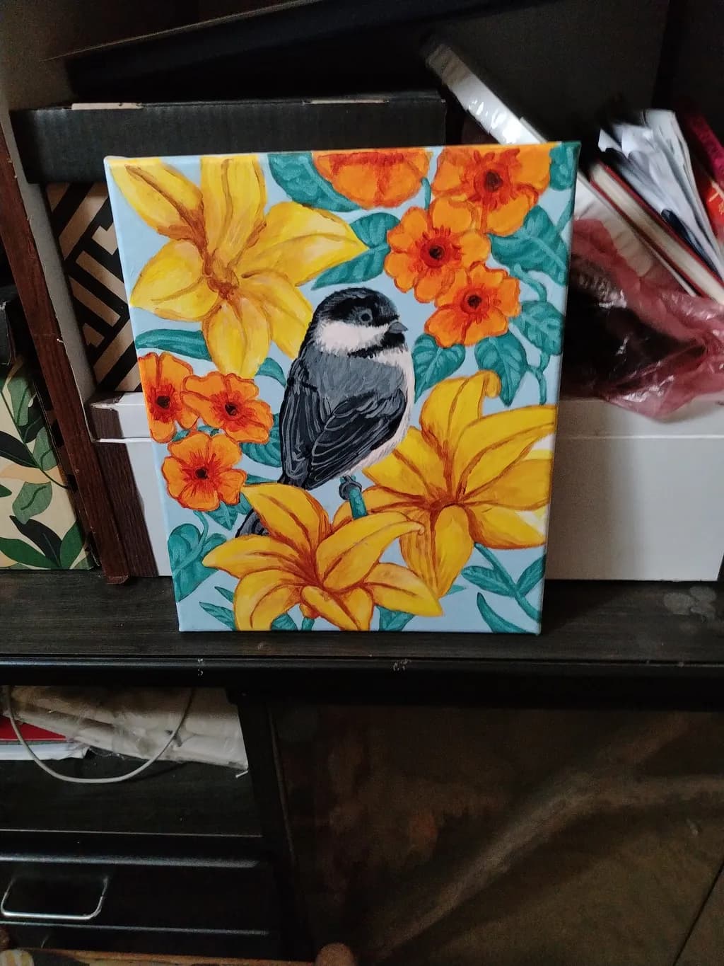 Chickadee and Blooms