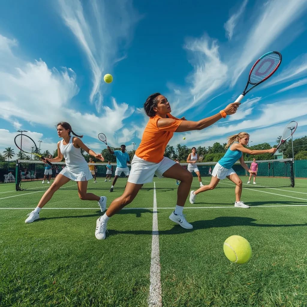 Dynamic Tennis Action Under a Vibrant Sky: A Celebration of Sport and Movement