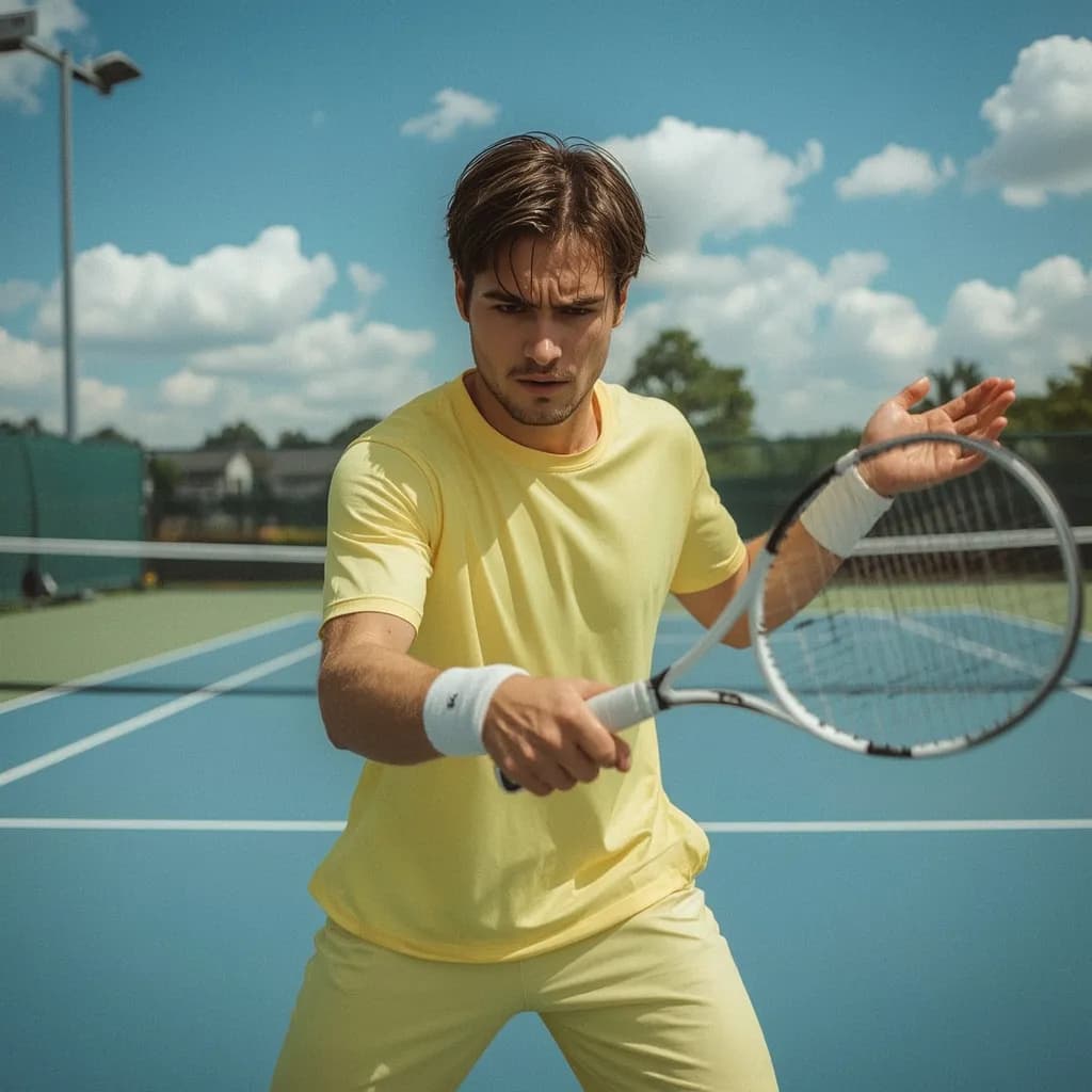 Dynamic Tennis Action: A Vibrant Capture of Athleticism in Yellow on the Court