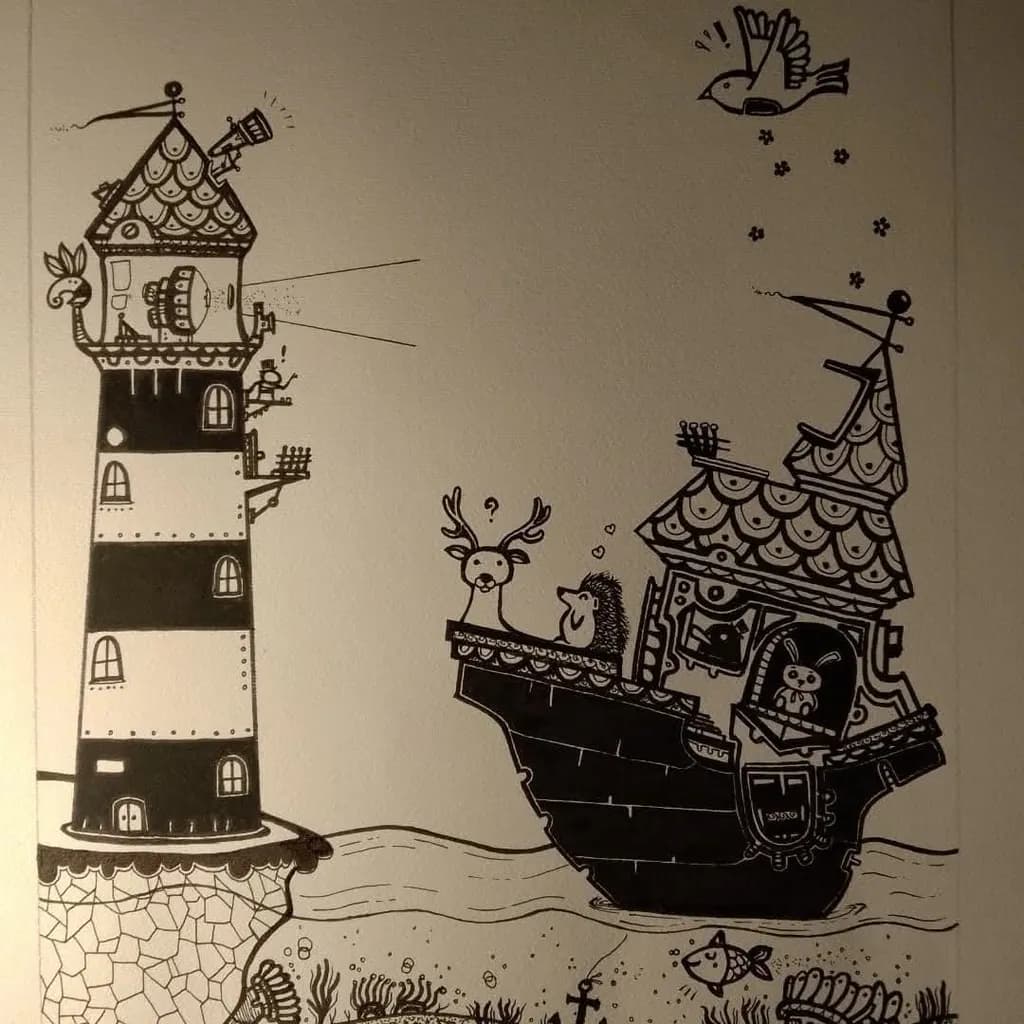 Whimsical Nautical Adventure: A Playful Illustration of Animals at Sea