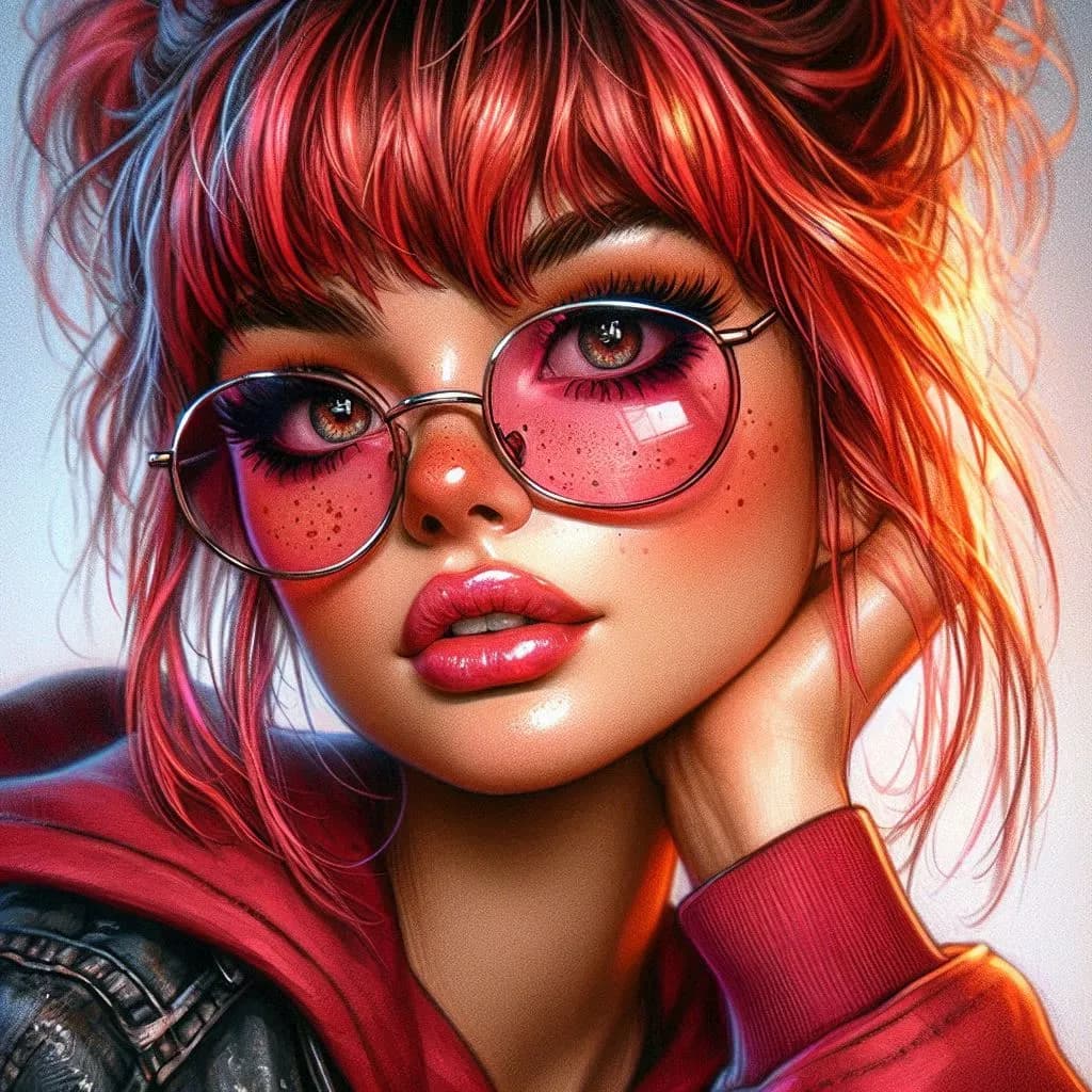 Vibrant Dreamscape: A Portrait of Youthful Elegance and Bold Expression