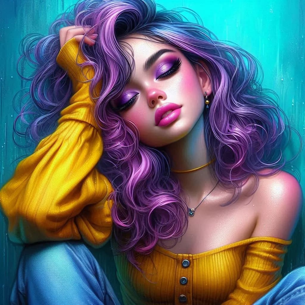 Whimsical Elegance: A Dreamy Portrait of Colorful Beauty and Serenity
