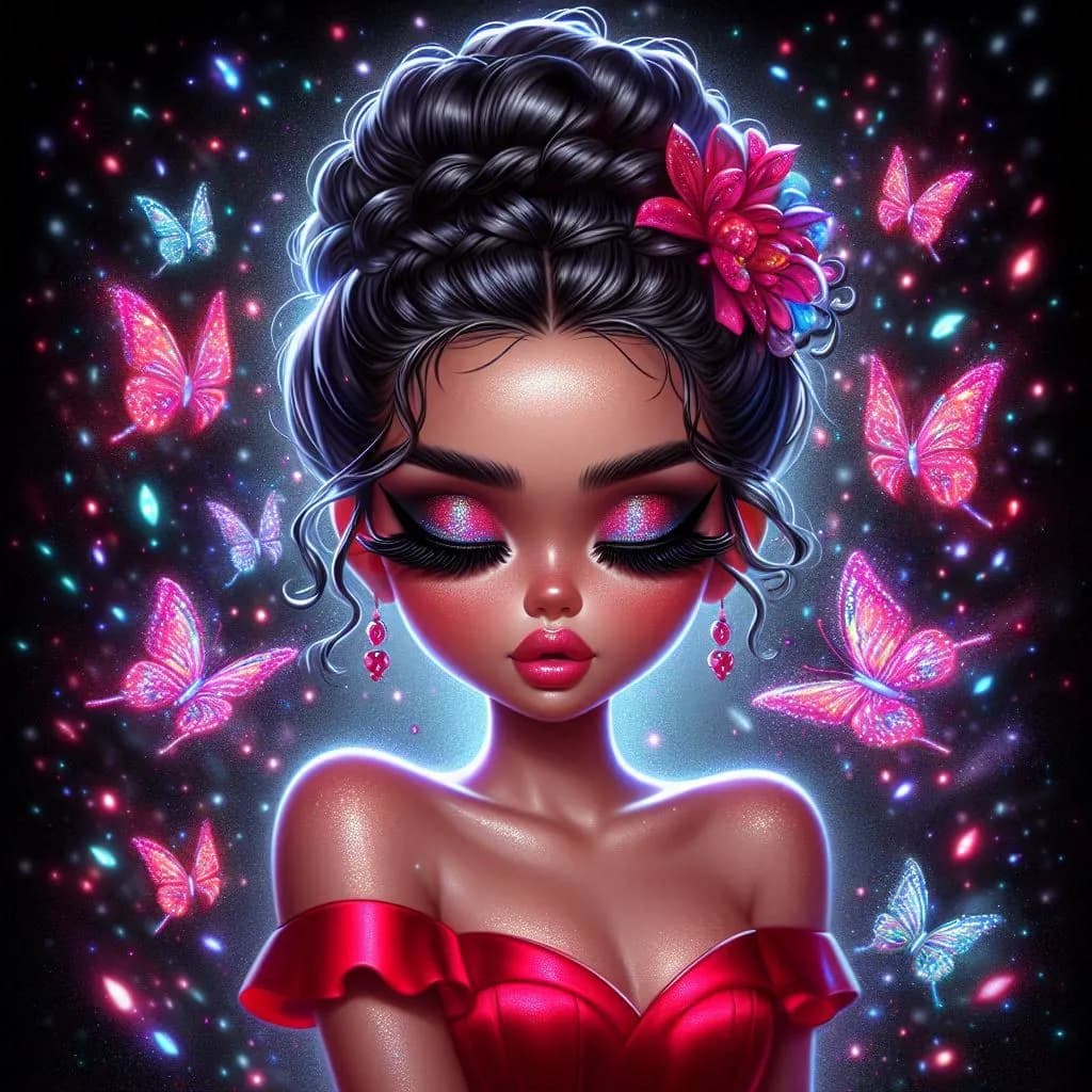 Whispers of Enchantment: A Radiant Beauty Surrounded by Butterflies