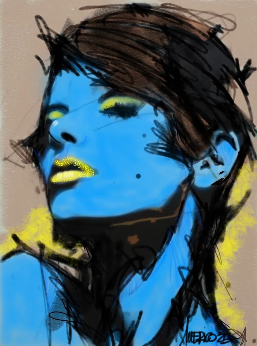 Vibrant Blue Muse: A Bold Expression of Color and Emotion