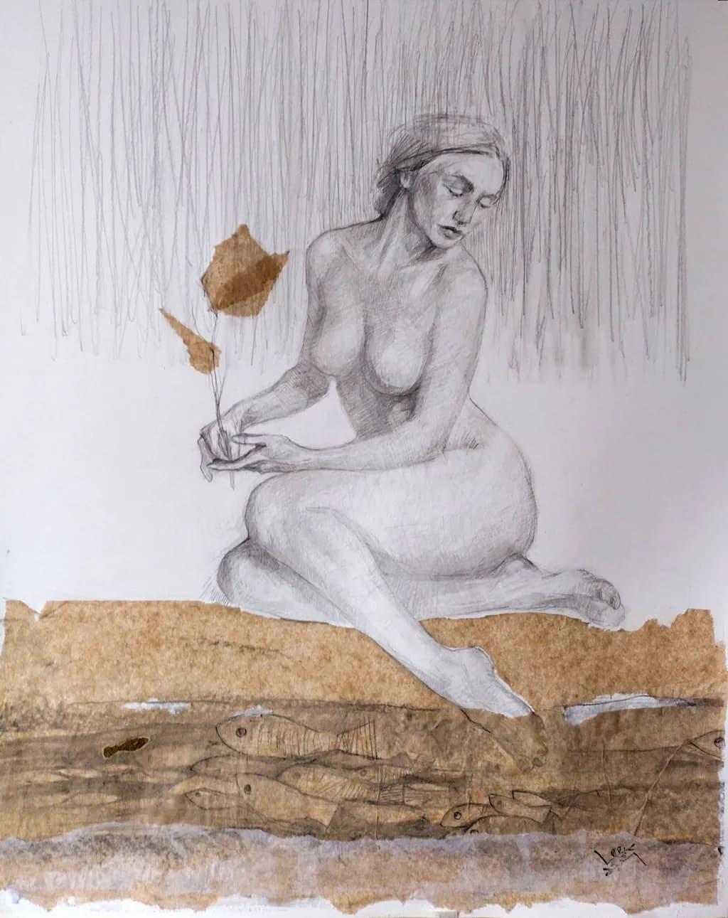 Serenity in Nature: A Delicate Dance of Figure and Flora