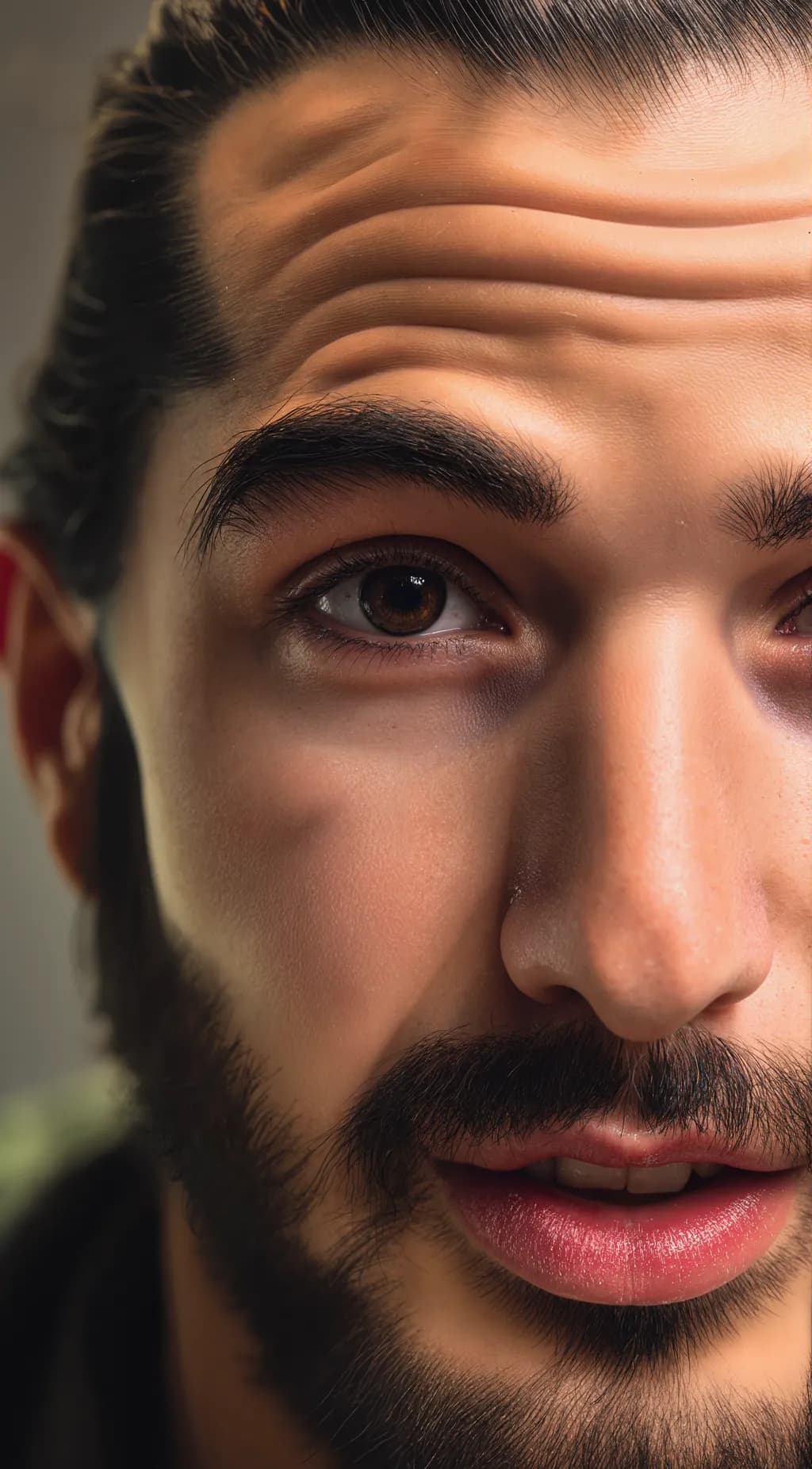 Intense Gaze: A Close-Up Exploration of Expression and Detail in Facial Features