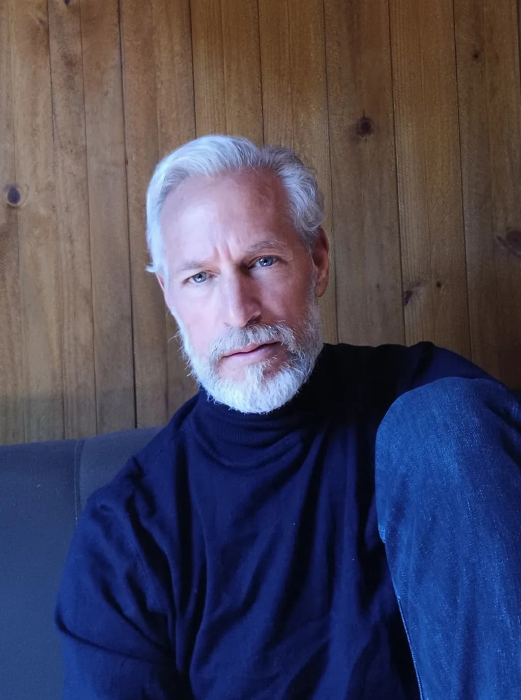 Contemplative Maturity: A Blue-Hued Portrait of Wisdom and Reflection