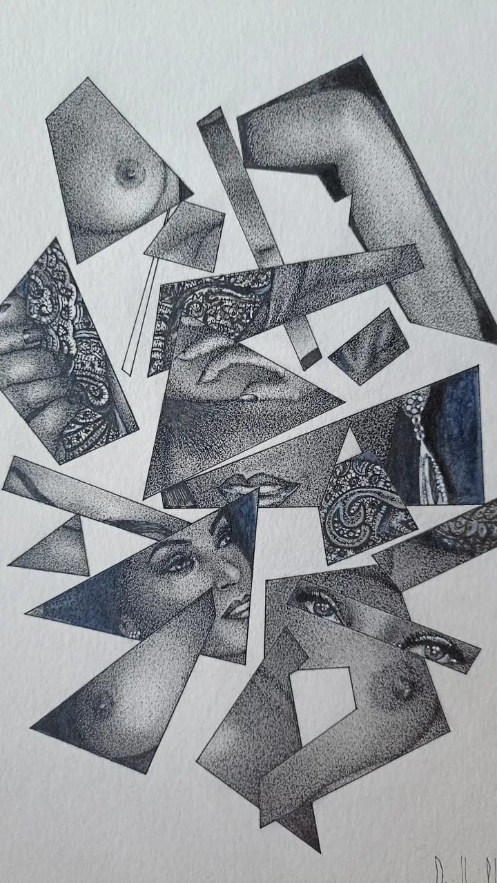 Fragmented Expressions: An Abstract Monochrome Journey Through Emotion and Detail