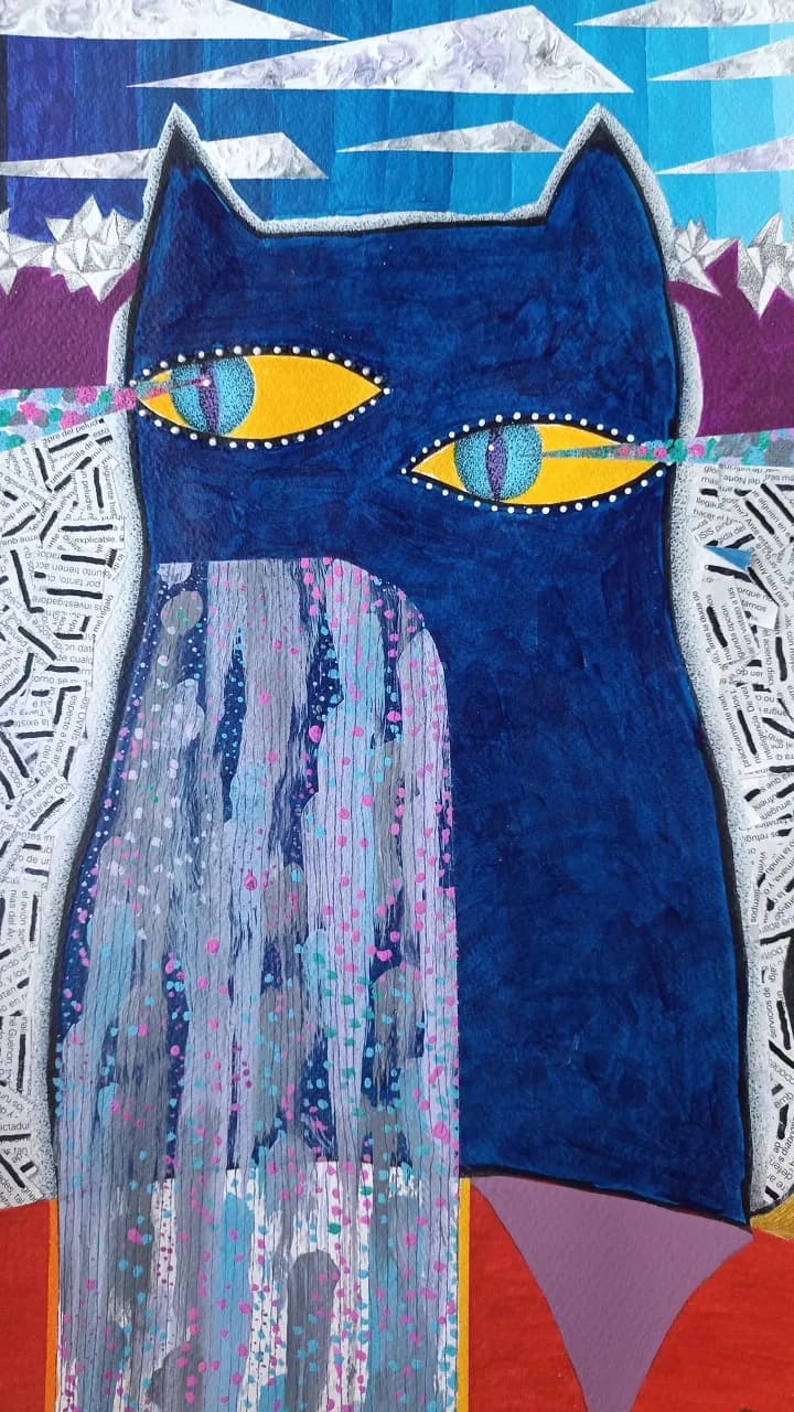 Mystical Feline Gaze: A Vibrant Exploration of Color and Form in Contemporary Art