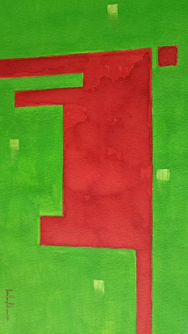 Vibrant Geometry: A Dance of Red and Green in Abstract Harmony