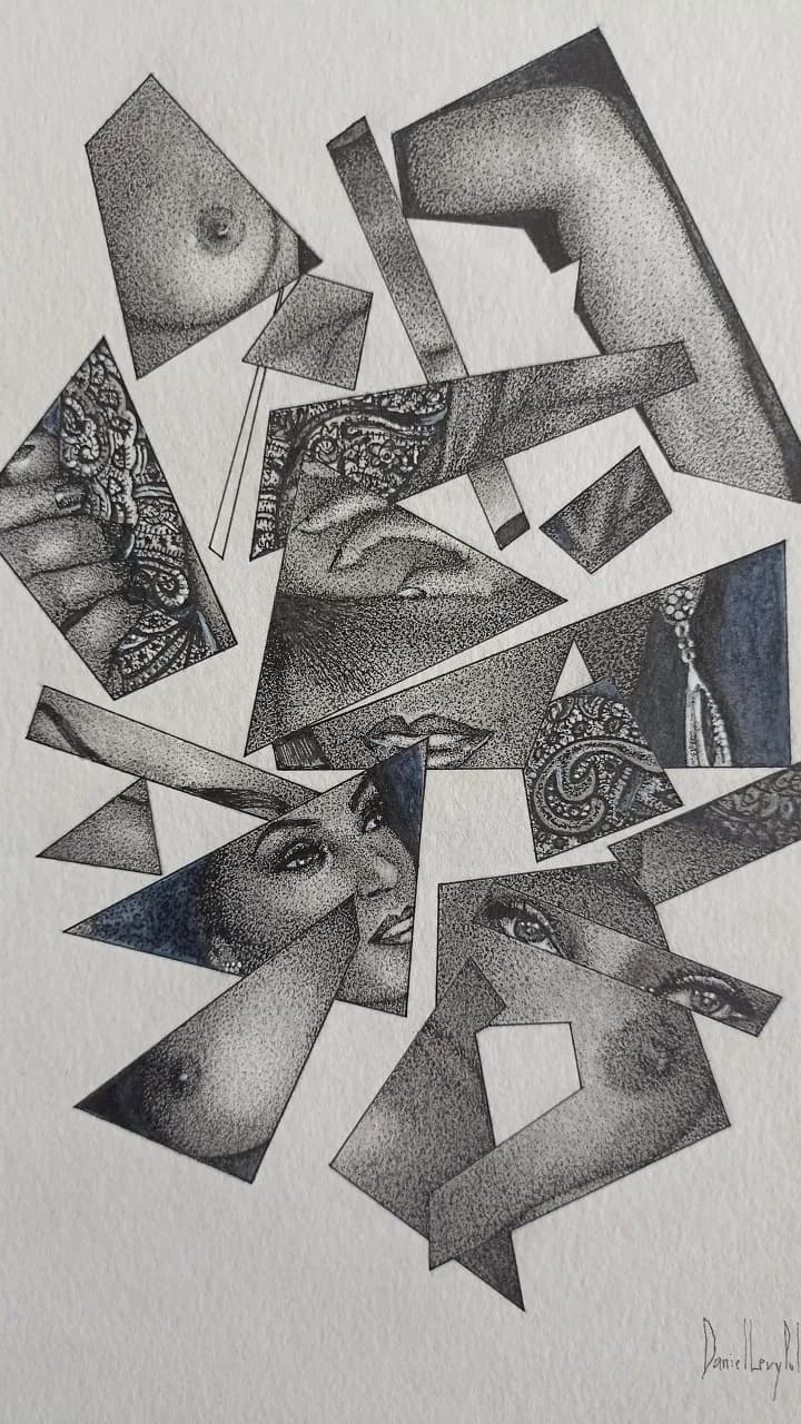 Fragmented Reflections: An Abstract Portrait in Monochrome Expression