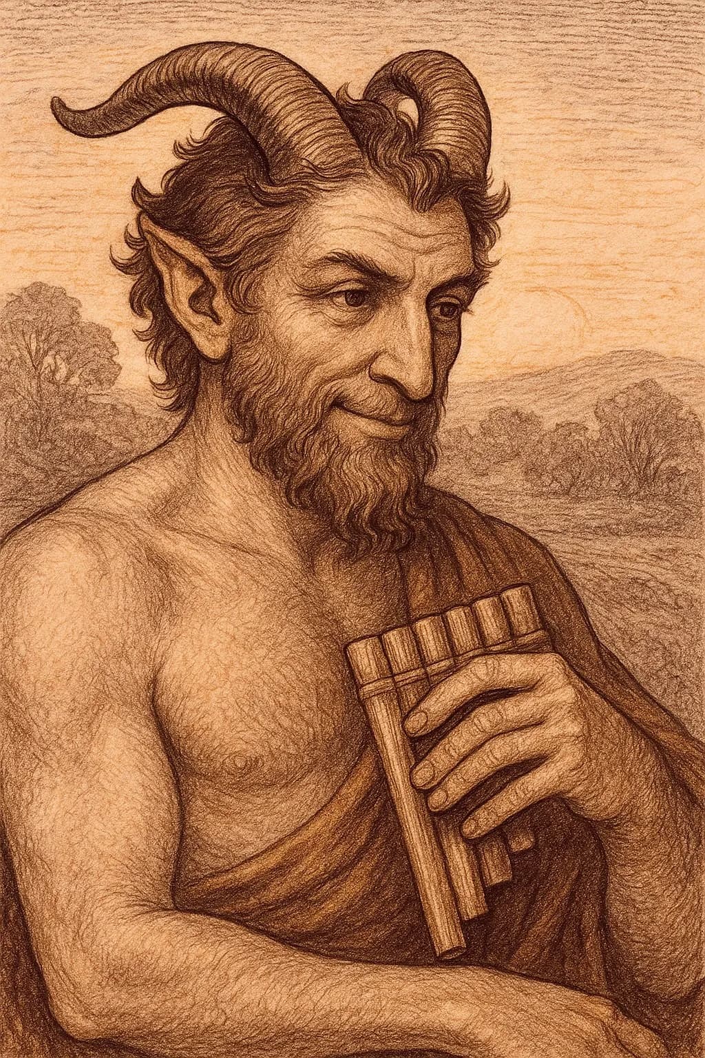 Whispers of the Wild: A Mythical Pan Flutist in Nature's Embrace