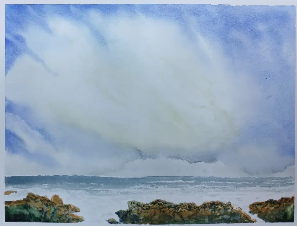 Whispers of the Ocean: A Serene Coastal Landscape in Watercolor