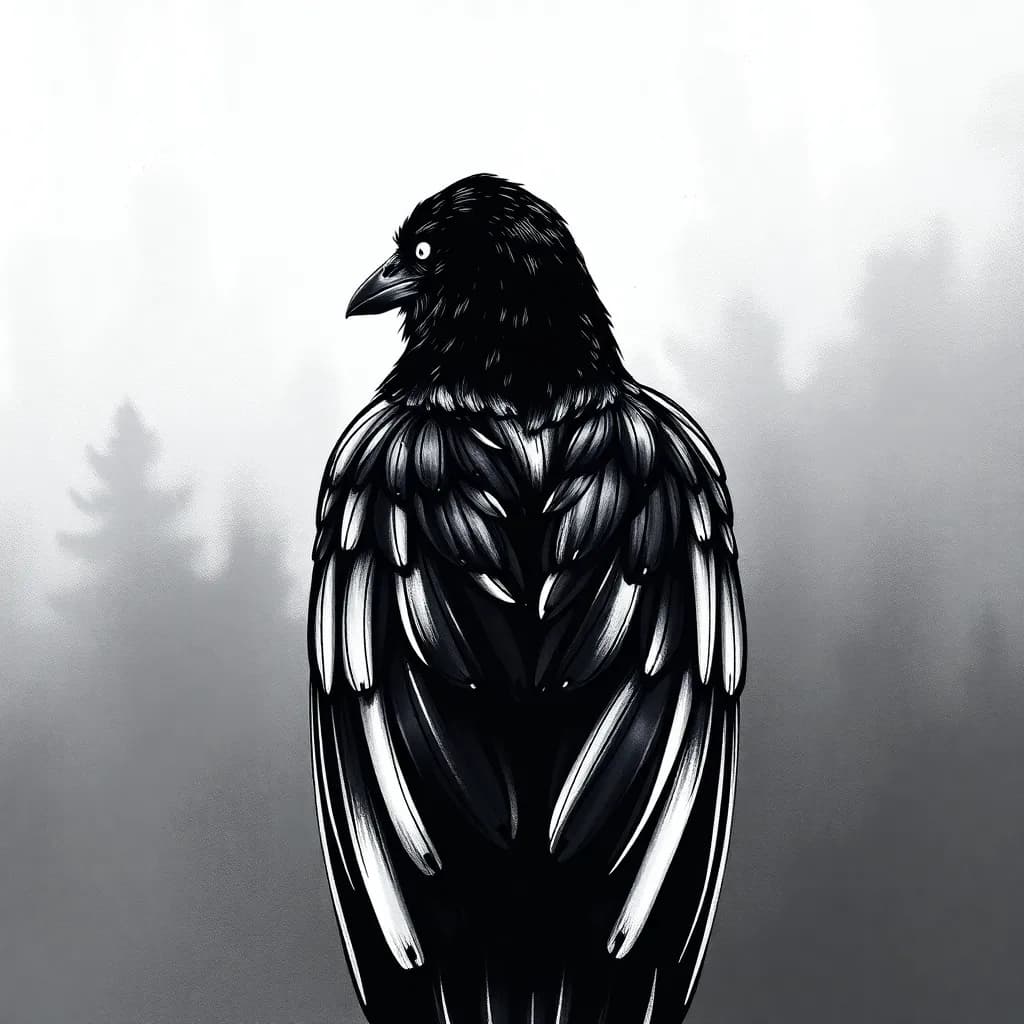 Whispers of the Raven: A Monochrome Journey Through Mist and Mystery
