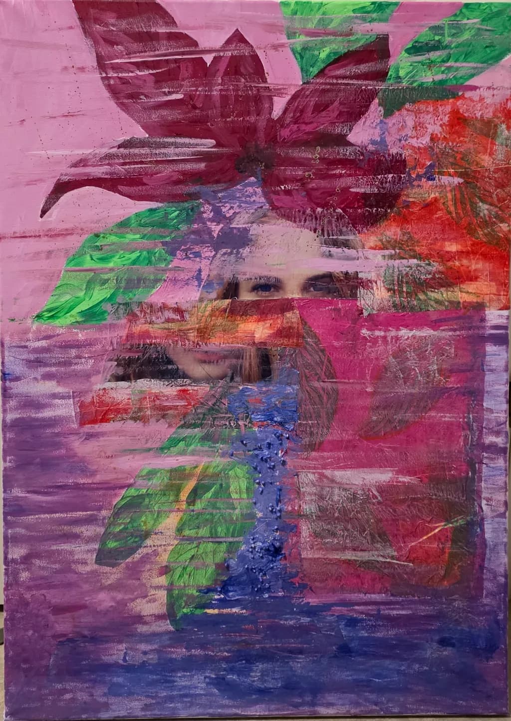 Vibrant Layers: An Abstract Floral Portrait of Expression and Emotion
