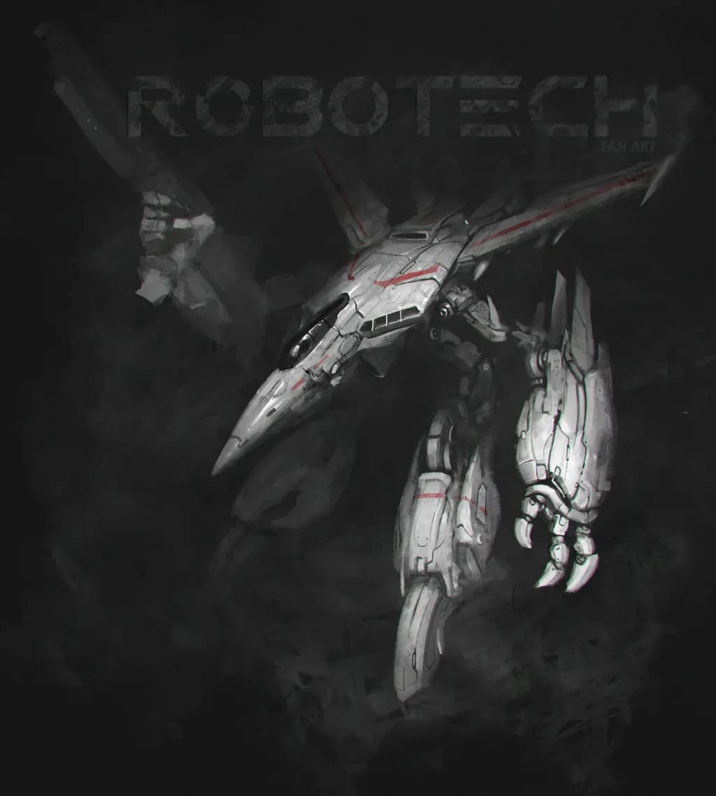 Futuristic Flight: A Robotech Tribute in Monochrome Majesty