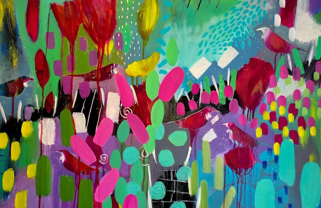 Vibrant Whimsy: A Colorful Dance of Nature and Imagination