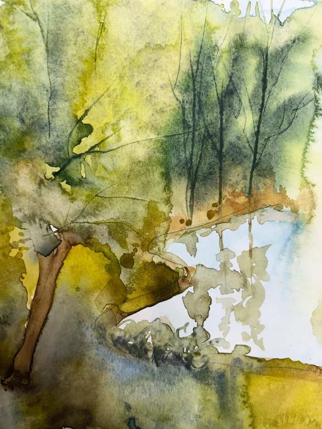 Whispers of Nature: A Serene Watercolor Landscape in Greens and Earthy Tones