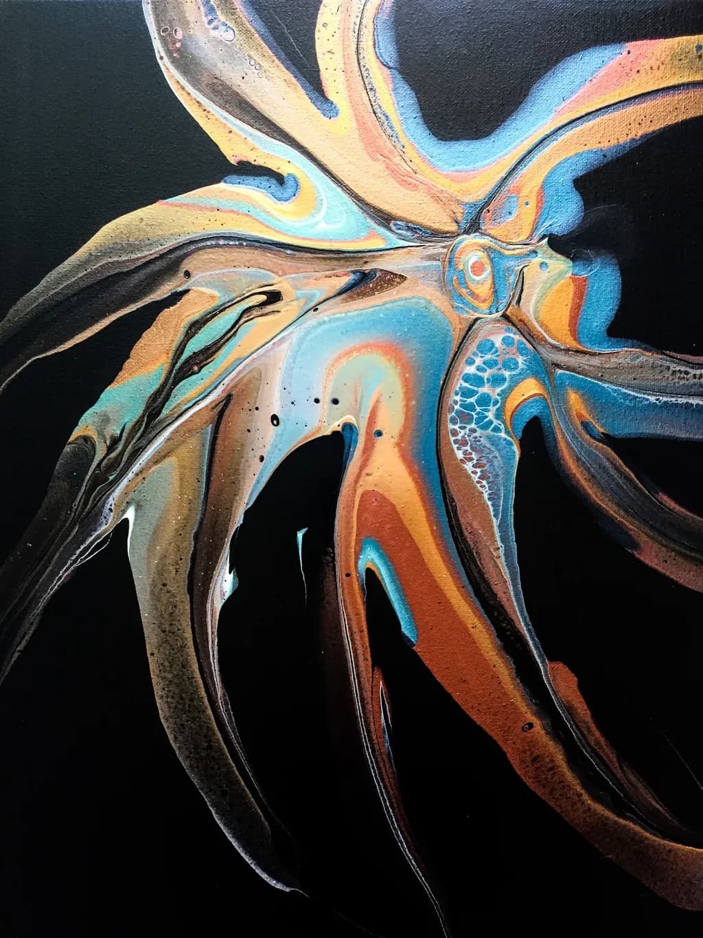 Colorful Fluidity: An Abstract Octopus Dance on Canvas