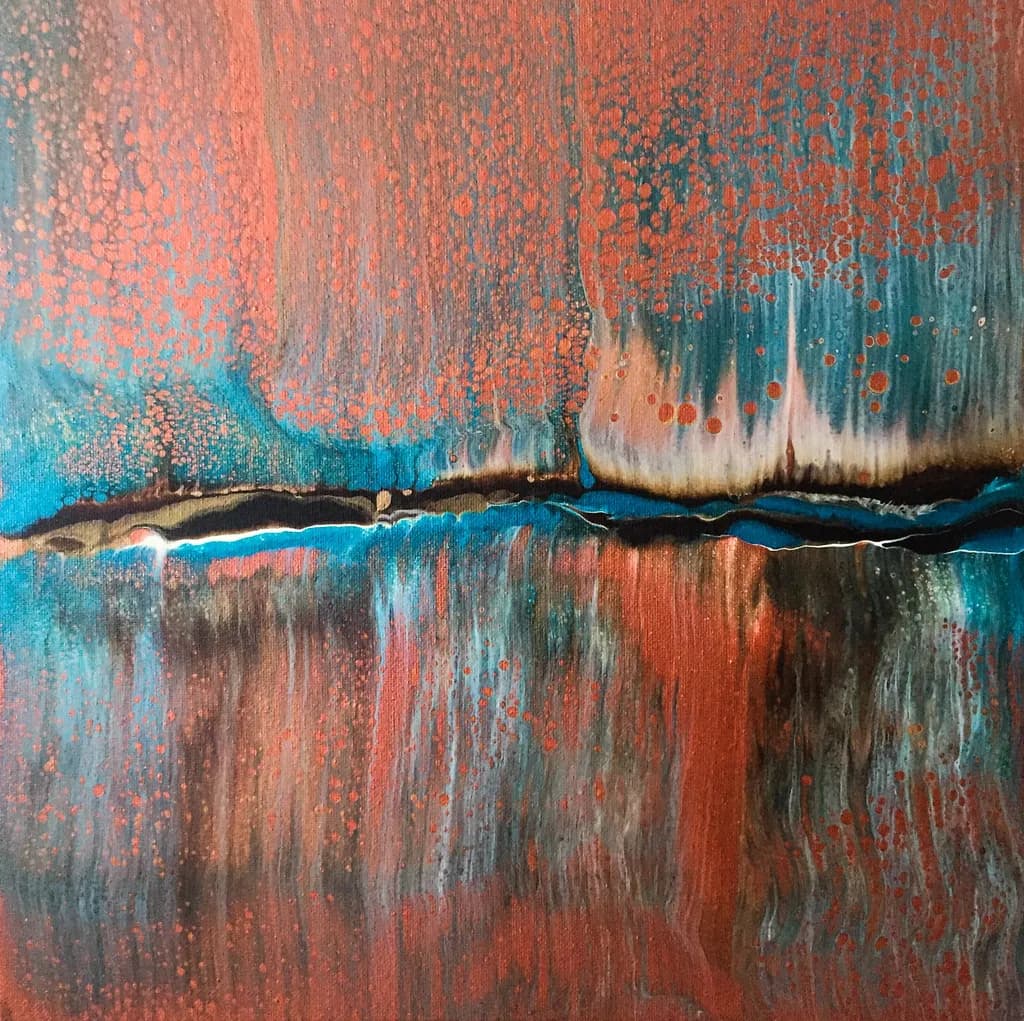 Vibrant Echoes: A Dance of Rust and Ocean Blue in Abstract Harmony