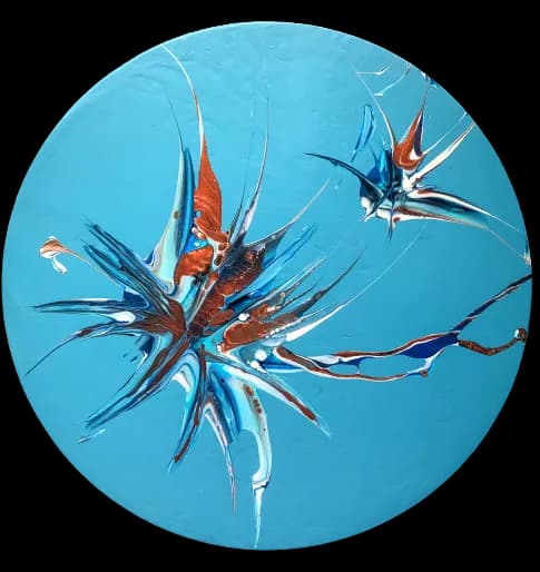 Celestial Dance: A Vibrant Fusion of Blue and Earthy Tones in Abstract Art