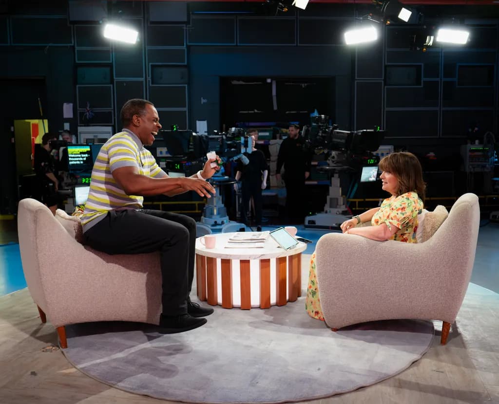 "Dynamic Conversations: A Vibrant Exchange in a Modern Studio Setting"