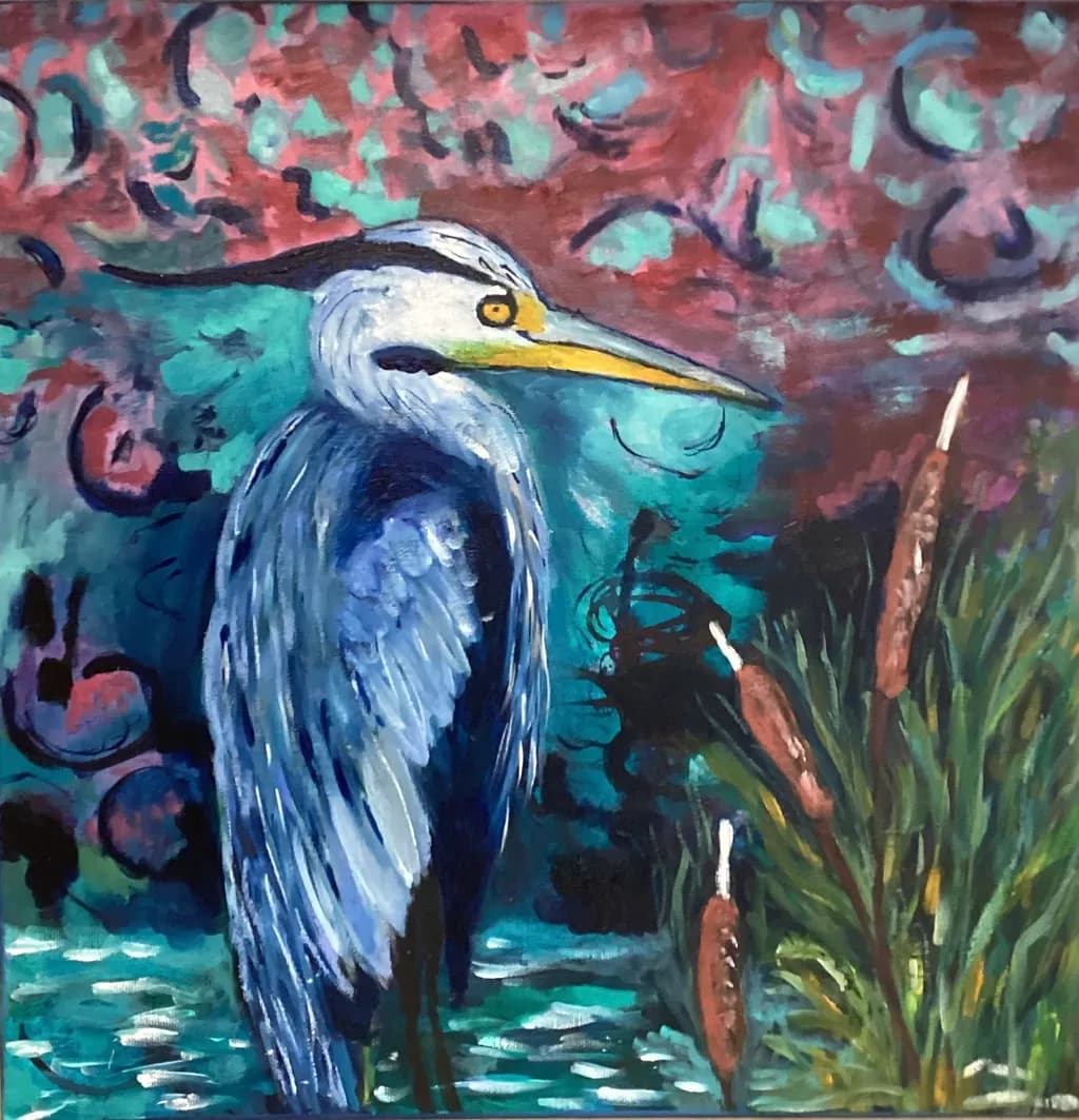 Serenity in Blue: A Heron's Grace Amidst Nature's Palette