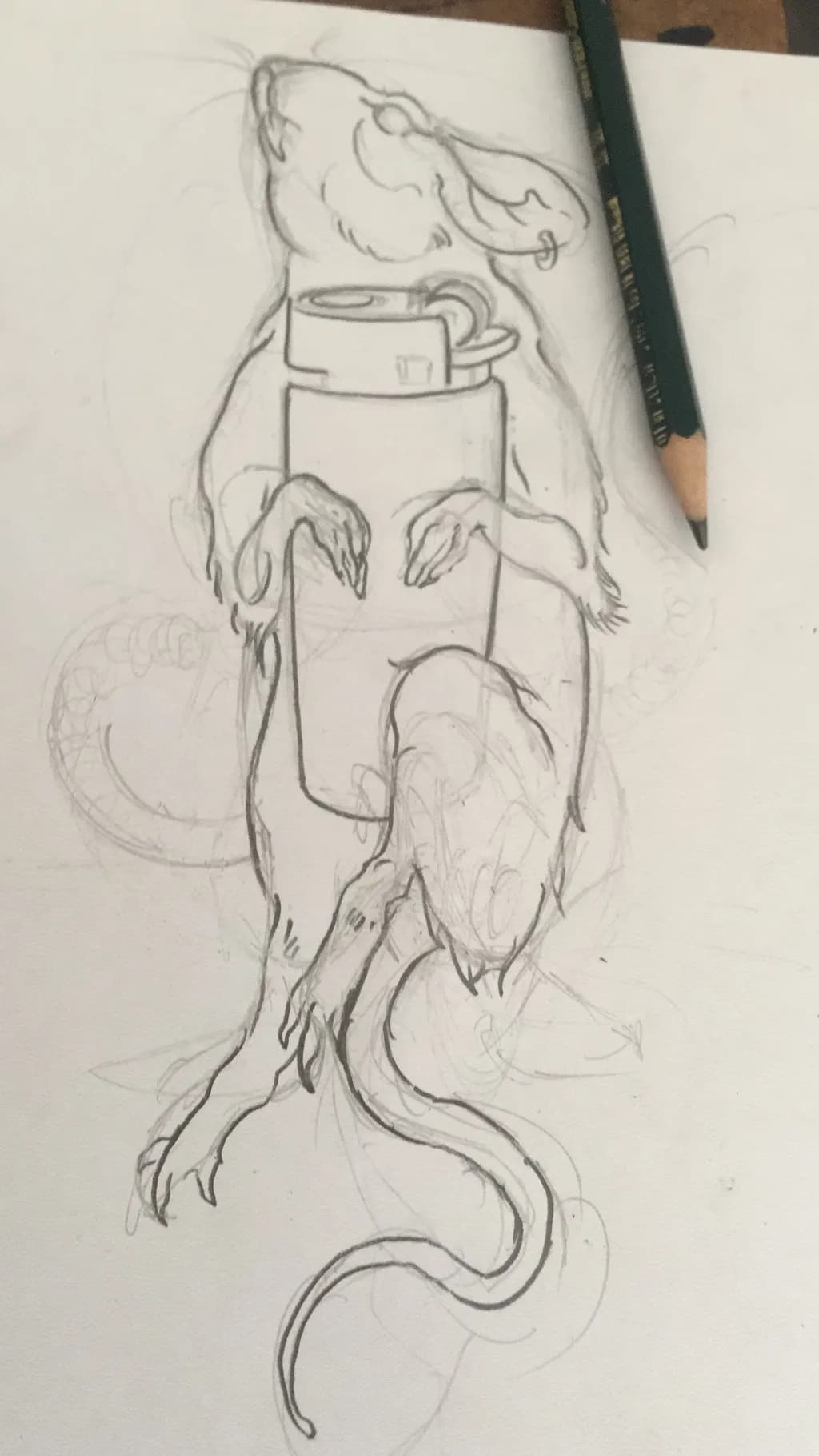 Whimsical Rodent Embrace: A Playful Sketch of a Mouse with a Mug