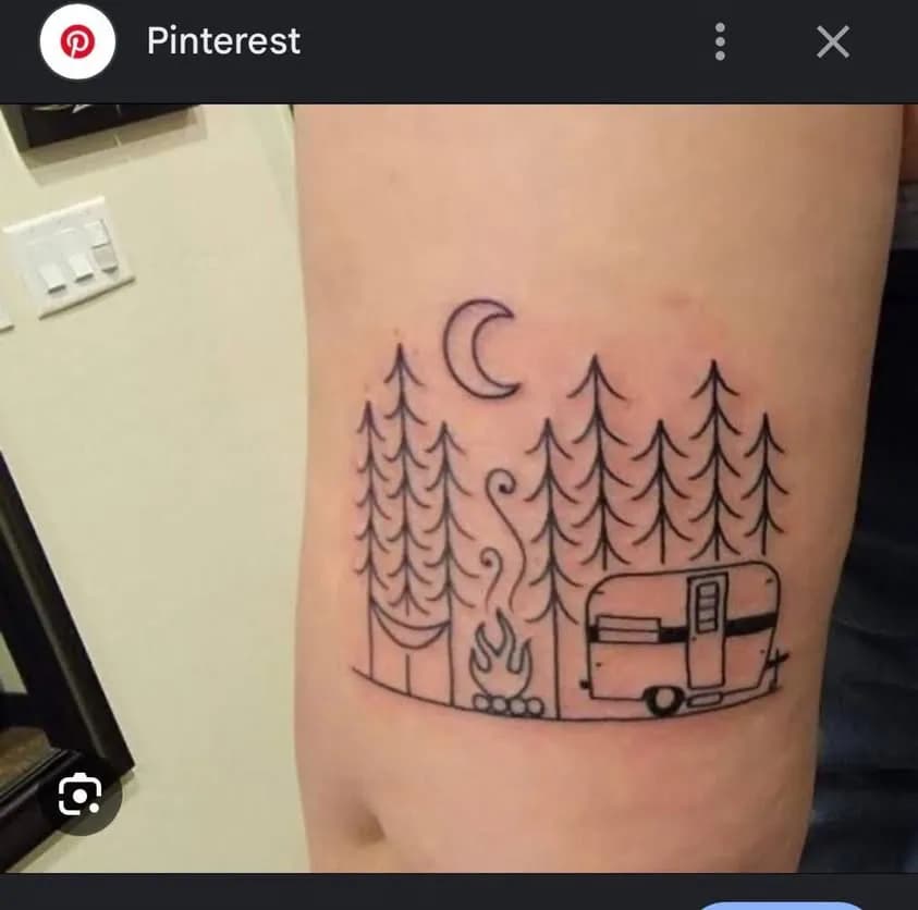 Whimsical Wilderness: A Minimalist Tattoo of Camping Serenity