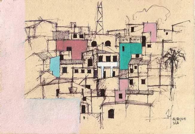 Urban Harmony: A Colorful Abstract Landscape Sketch of Architectural Dreams