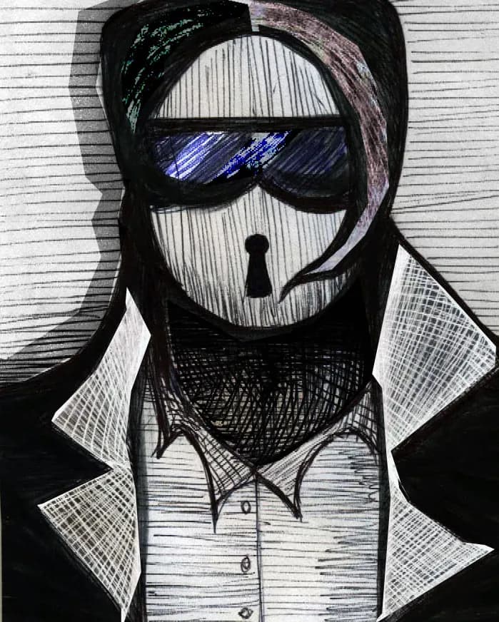 Mysterious Icon: The Shadowed Figure in Stylized Abstraction