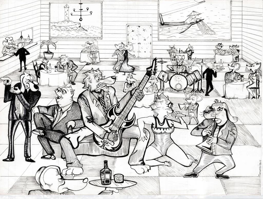 Whimsical Revelry: A Furry Soirée in Ink and Imagination