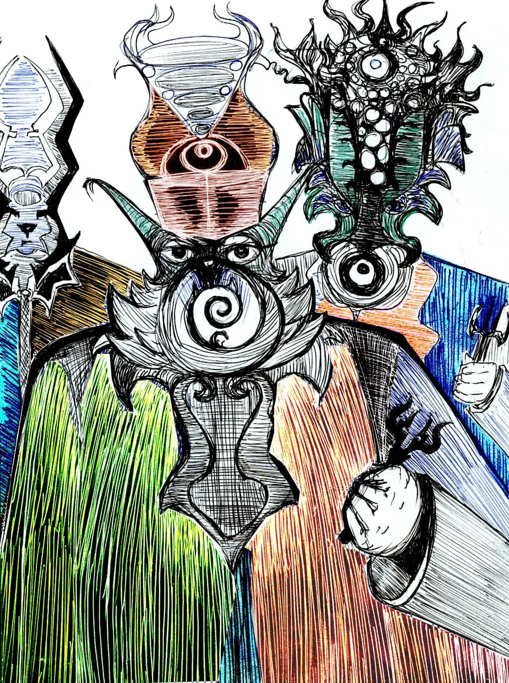 Whimsical Guardians of the Colorful Realm: An Abstract Fantasy Illustration